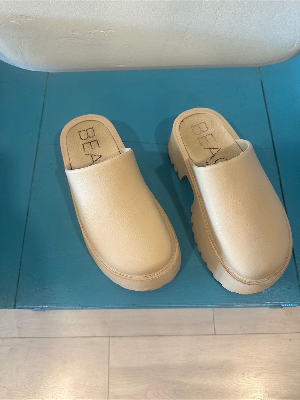 Cream Platform Mule Clogs